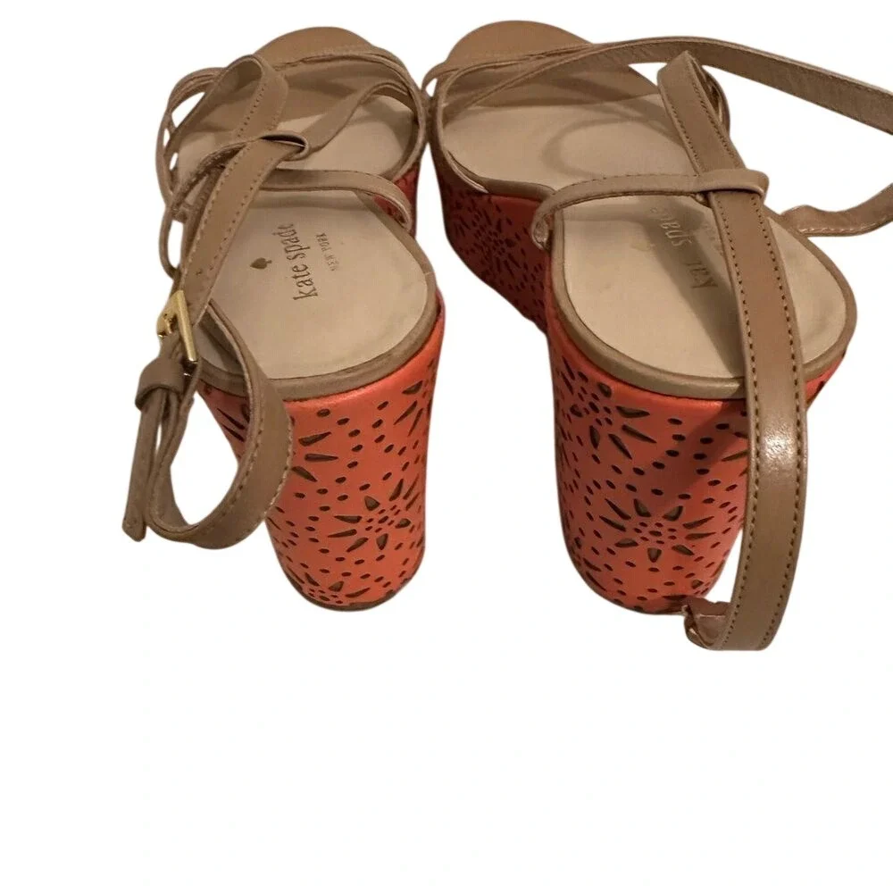 Kate Spade‎ New York Orange Laser Cut Floral Platform Wedge Sandals
